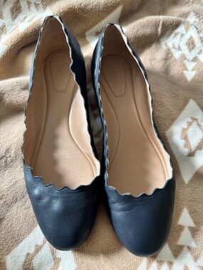 Chloe Scalloped Leather Ballet Flats